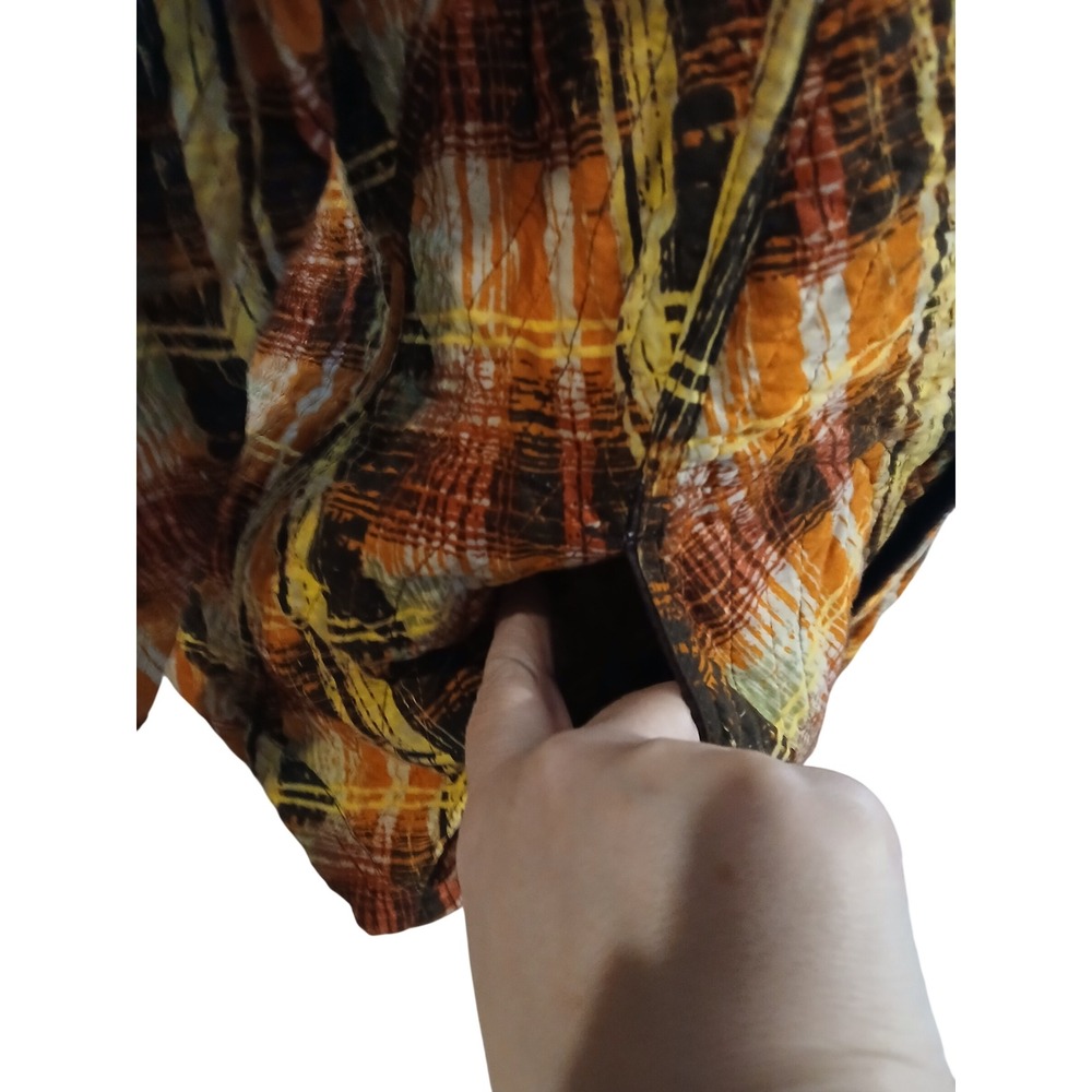 Reversible Quilted Plaid Button Front Jacket Oran… - image 3